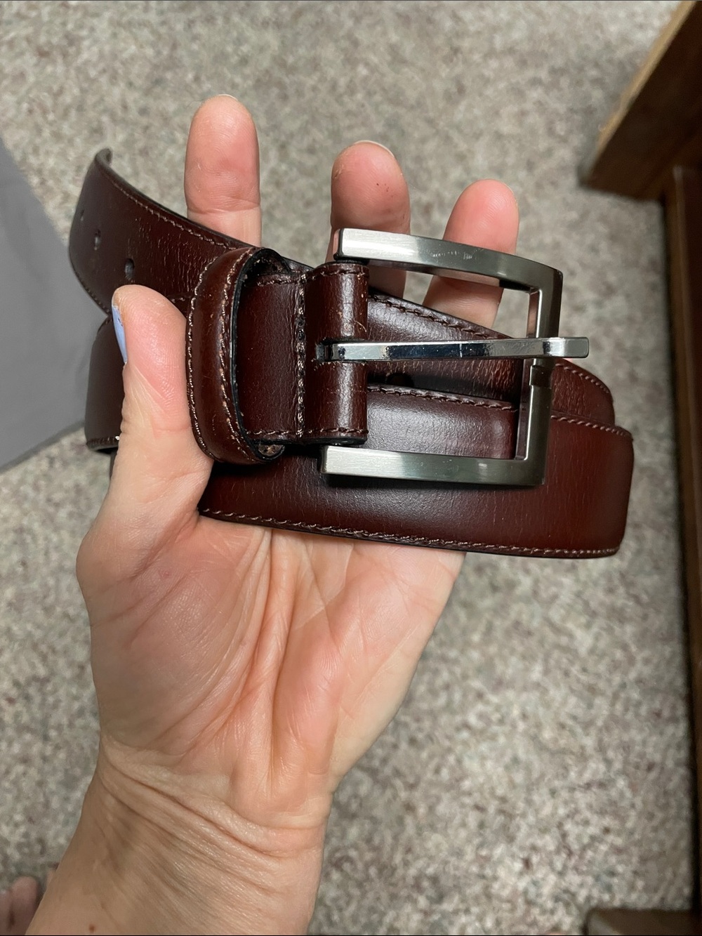 Kenneth Cole Men's Brown Leather Dress Belt - Classic Silver Buckle